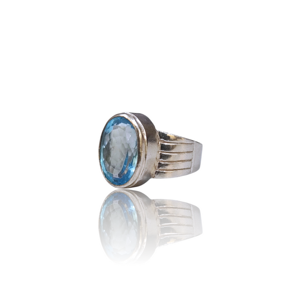 Natural blue topaz silver ring 10.25ct — lab certified Click Gems