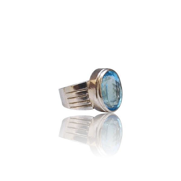 Natural Blue Topaz Silver Ring 10.25 Ct — side view, lab certified natural blue topaz