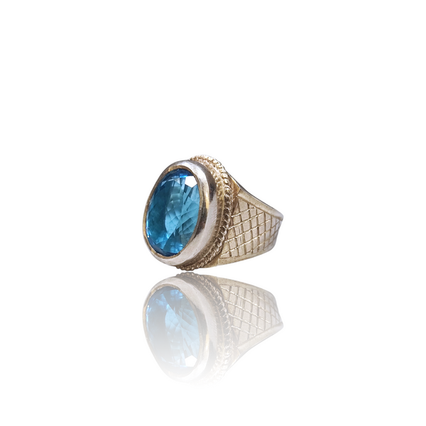 Natural blue topaz silver ring 21.23ct — lab certified Click Gems