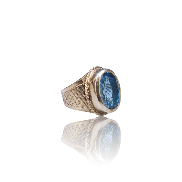 Natural Blue Topaz Silver Ring 21.23 Ct — side view, lab certified natural blue topaz