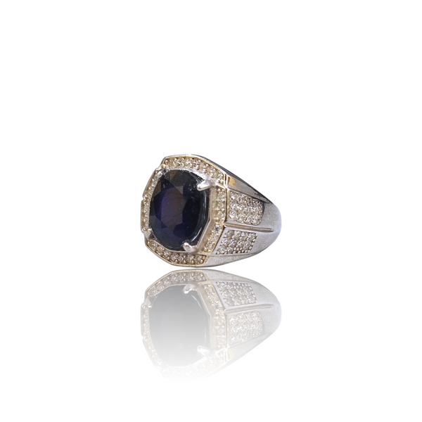 Natural blue sapphire neelam silver ring 5.90ct — lab certified Click Gems