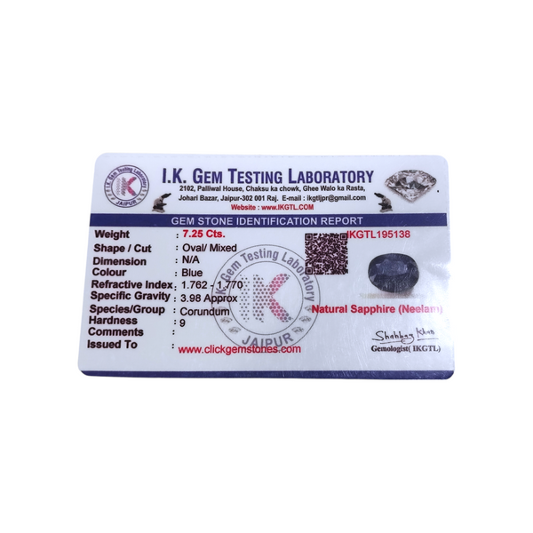 Natural Blue Sapphire Silver Ring 7.25 Ct — natural blue sapphire neelam ring view 5