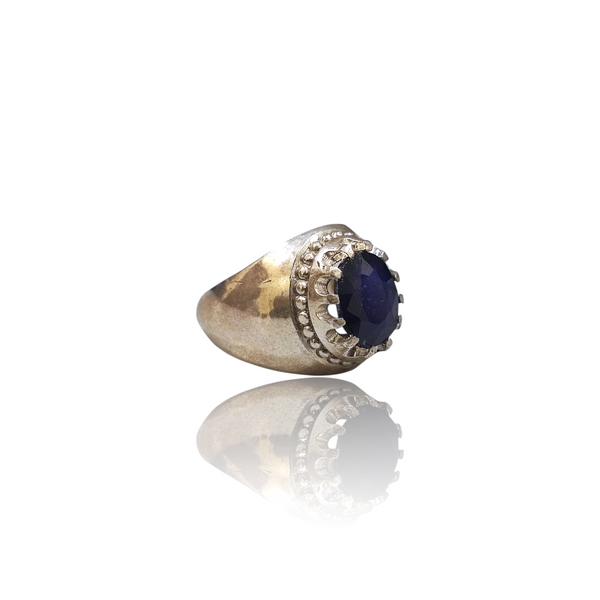 Natural Blue Sapphire Silver Ring 4.01 Ct — side view, lab certified natural blue sapphire neelam