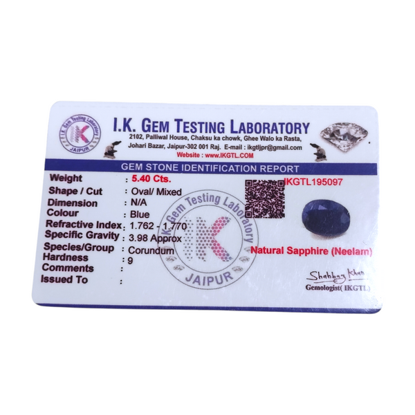 Natural Blue Sapphire Silver Ring 5.40 Ct — natural blue sapphire neelam ring view 5