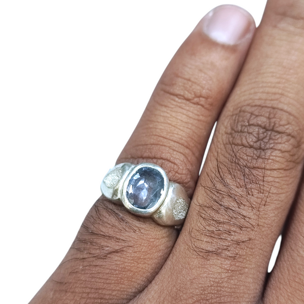 Natural Ceylon Blue Sapphire Silver Ring Ct — natural Ceylon blue sapphire neelam ring view 4