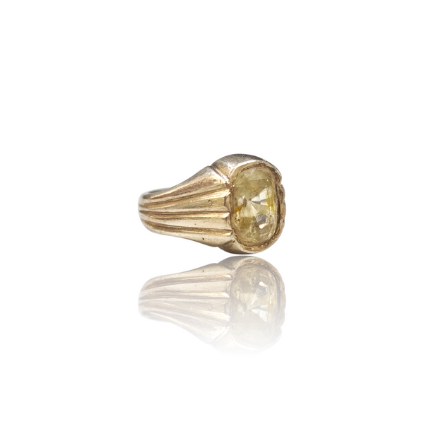 Natural Ceylon Yellow Sapphire Silver Ring 4.00 Ct — side view, lab certified natural yellow sapphire pukhraj
