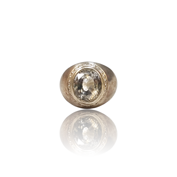 Natural White Topaz Silver Ring 6.10 Ct — close up detail, authentic gemstone silver ring