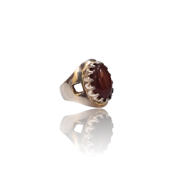 Natural Aqiq Silver Ring 6.86 Ct — side view, lab certified natural gemstone