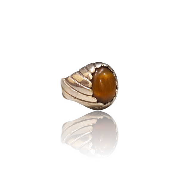 Natural Tigereye Silver Ring 5.16 Ct — side view, lab certified natural tiger eye