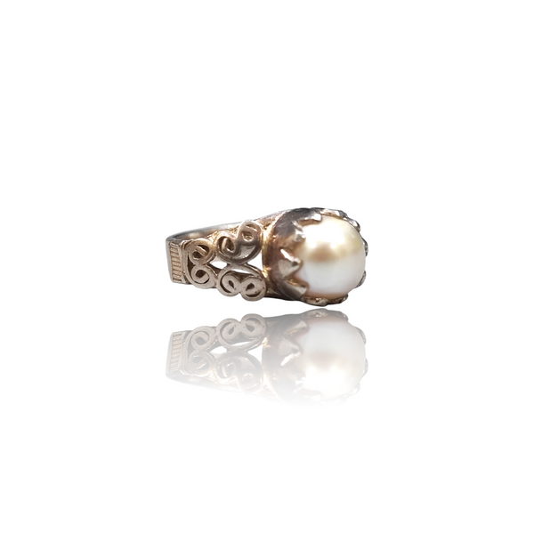 Natural Pearl Silver Ring 4.38 Ct — side view, lab certified natural gemstone