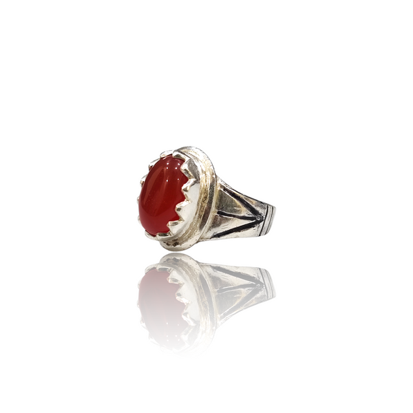 Natural carnelian aqiq silver ring 5.90ct — lab certified Click Gems