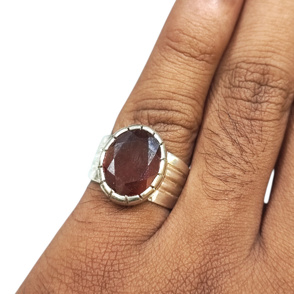 Natural Hessonite Silver Ring 12.00 Ct — natural gemstone ring view 4