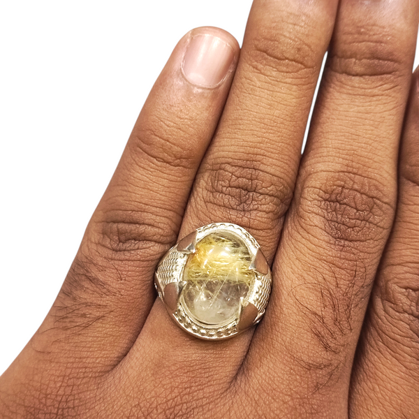 Natural Rautile Quartz Silver Ring 9.85 Ct — natural gemstone ring view 4