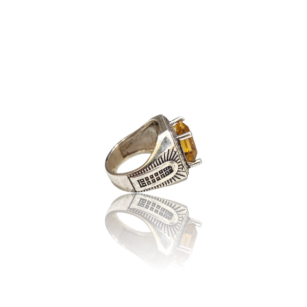 Natural Citrine Silver Ring 5.21 Ct — side view, lab certified natural citrine sunela