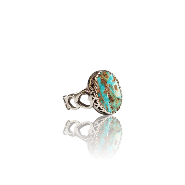 Natural Fairoos Silver Ring 7.50 Ct — side view, lab certified natural firoza turquoise