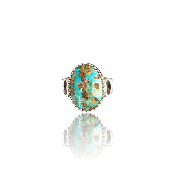 Natural Fairoos Silver Ring 7.50 Ct — close up detail, authentic firoza turquoise silver ring