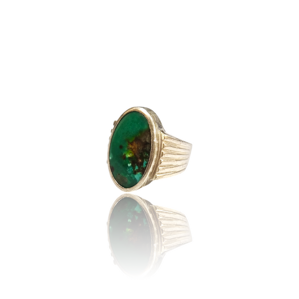 Natural firoza turquoise silver ring 12.82ct — lab certified Click Gems