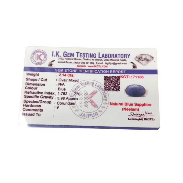 Natural Blue Sapphire 2.14Ct — natural blue sapphire neelam gemstone view 4