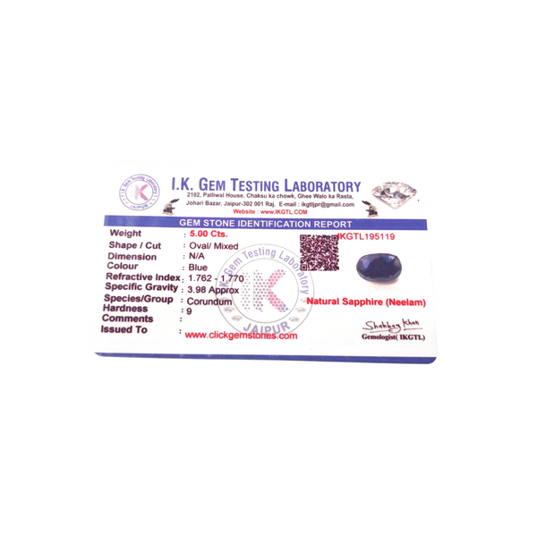 Natural Blue Sapphire 5.00Ct — natural blue sapphire neelam gemstone view 5
