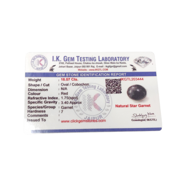 Natural Star Garnet 18.07Ct