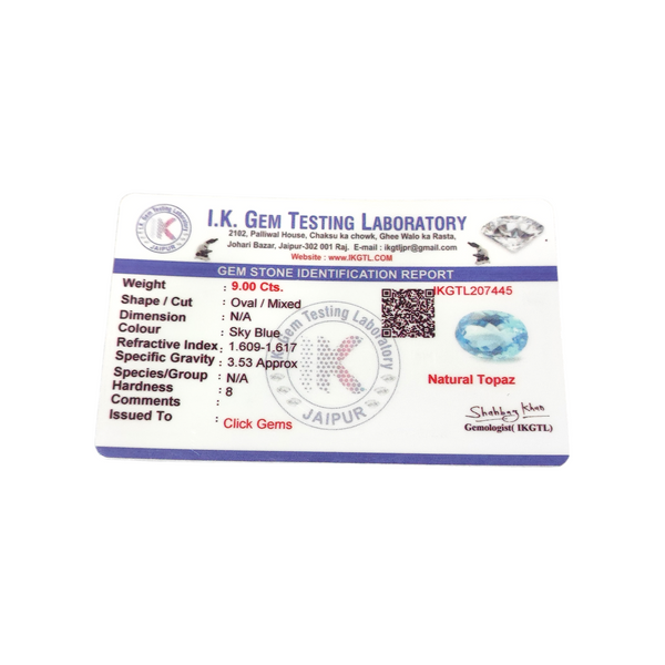 Natural Blue Topaz 9.00Ct