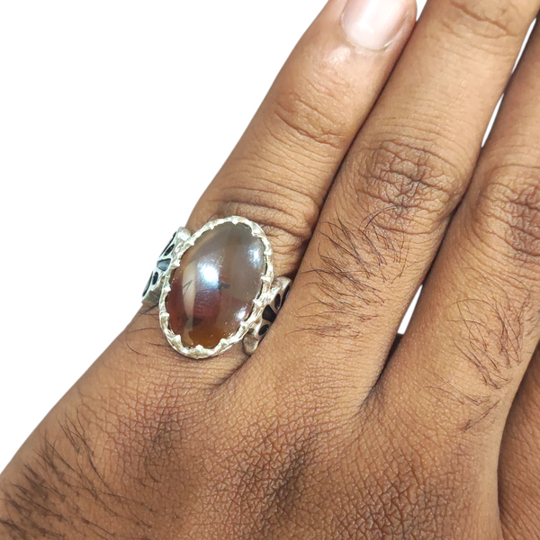 Natural Yamani Aqiq Silver Ring 12.67 Ct