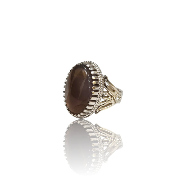 Natural Yamani Aqiq Silver Ring 17.42 Ct