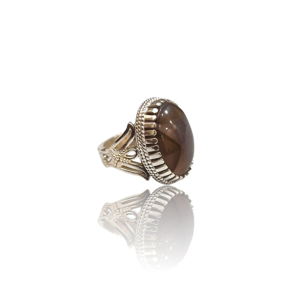 Natural Yamani Aqiq Silver Ring 17.42 Ct