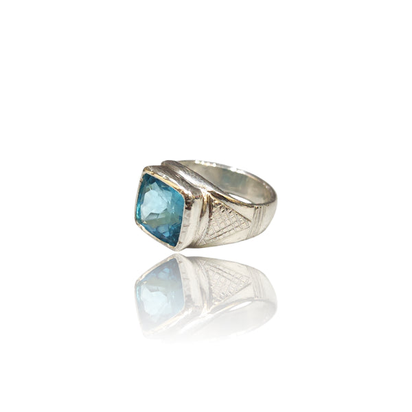 Natural Blue Topaz Silver Ring 8.02 Ct