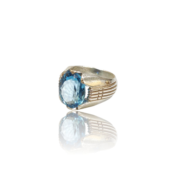 Natural Blue Topaz Silver Ring 7.77 Ct