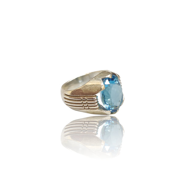 Natural Blue Topaz Silver Ring 7.77 Ct