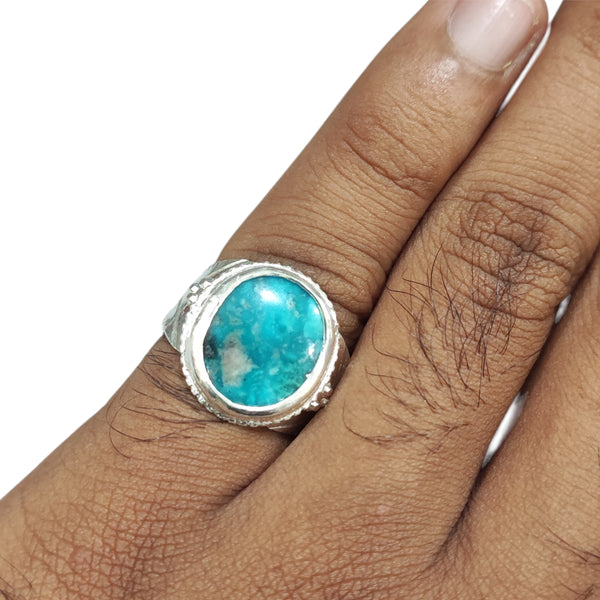 Natural Irani Fairoos Silver Ring 6.47 Ct