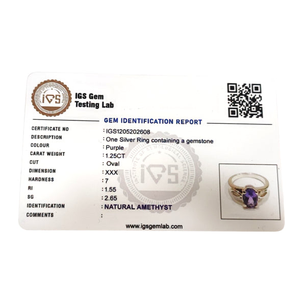 Natural Amethyst Ladies Silver Ring 1.25 Ct