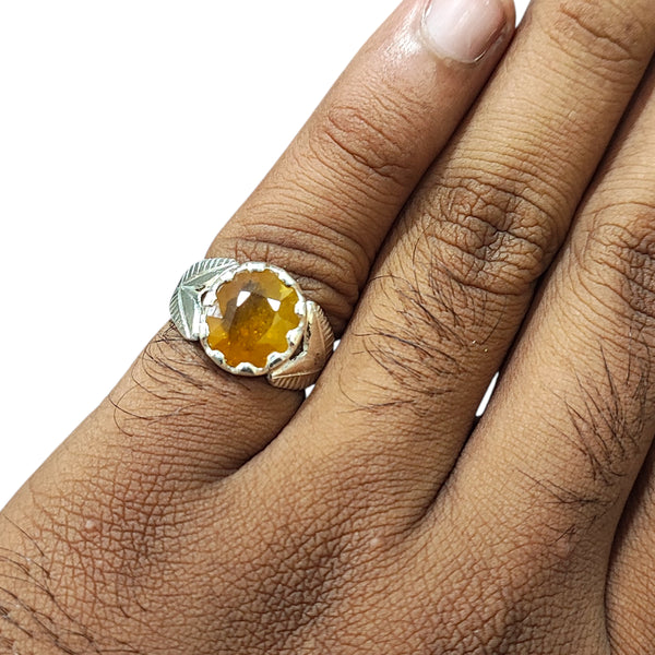 Natural Yellow Sapphire Silver Ring 5.78 Ct