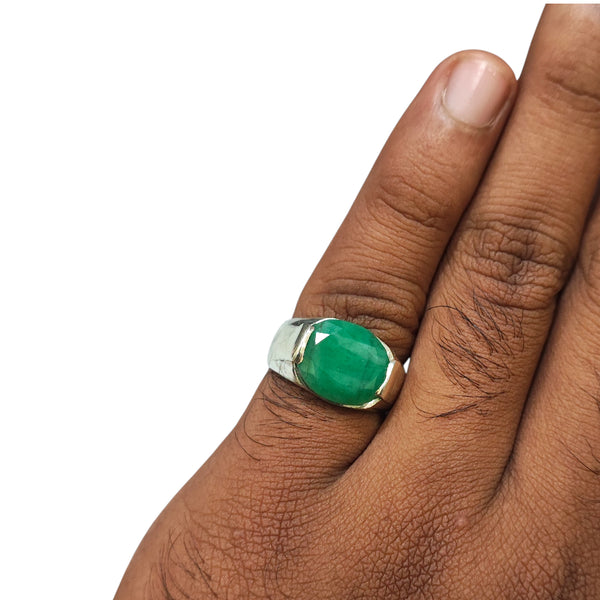 Natural Emerald Silver Ring 7.14 Ct