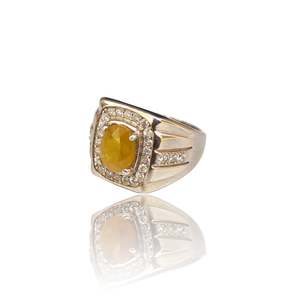 Natural Yellow Sapphire Silver Ring 3.50 Ct