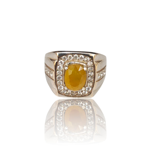Natural Yellow Sapphire Silver Ring 3.50 Ct
