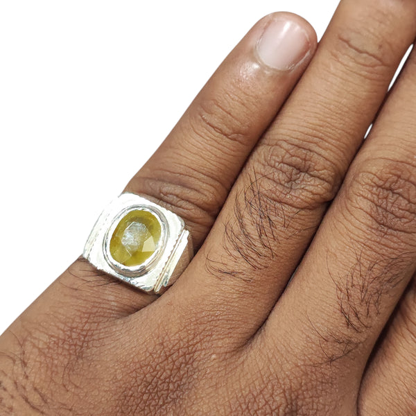 Natural Yellow Sapphire Silver Ring 7.54 Ct