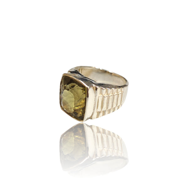 Natural Lemon Quartz Silver Ring 12.32 Ct
