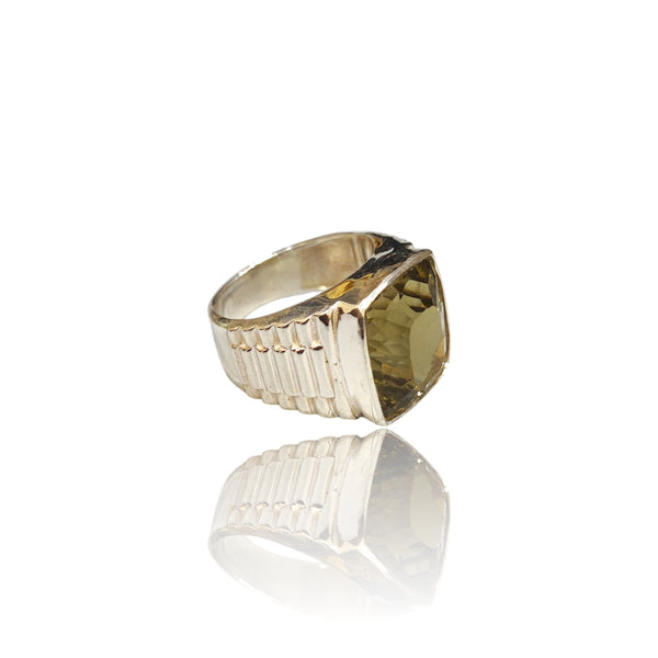 Natural Lemon Quartz Silver Ring 12.32 Ct
