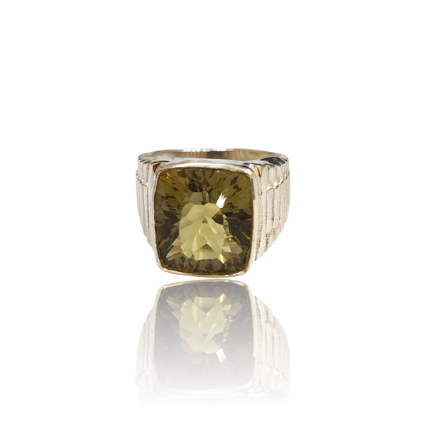 Natural Lemon Quartz Silver Ring 12.32 Ct