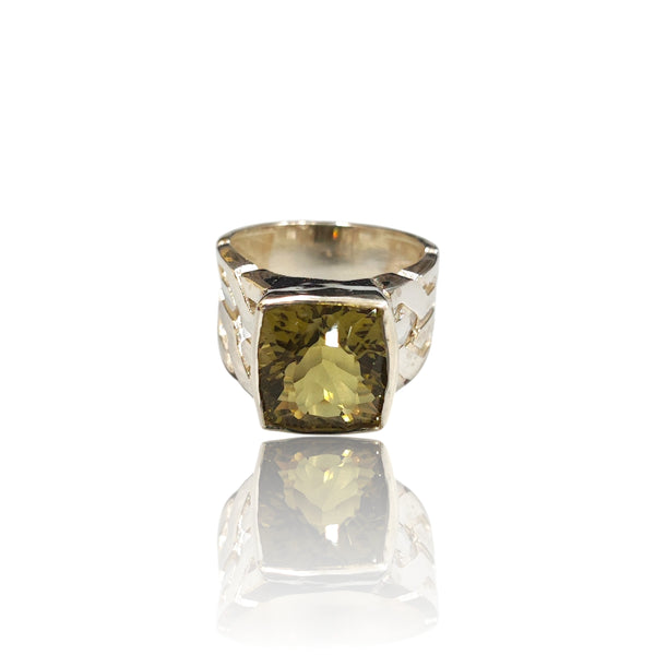 Natural Lemon Quartz Silver Ring 7.44 Ct