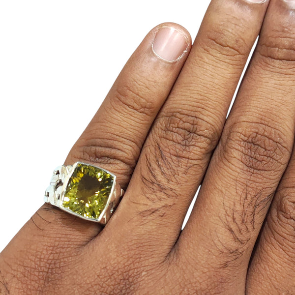 Natural Lemon Quartz Silver Ring 7.44 Ct