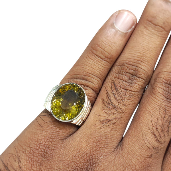 Natural Lemon Quartz Silver Ring 14.04 Ct