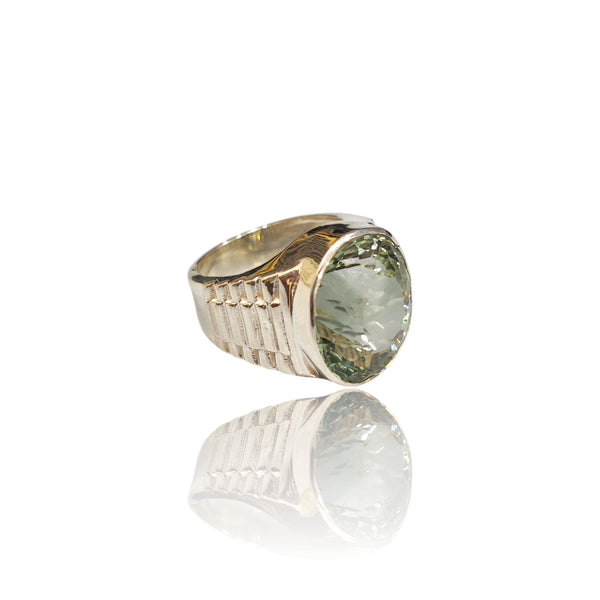 Natural Green Amethyst Silver Ring 15.80 Ct