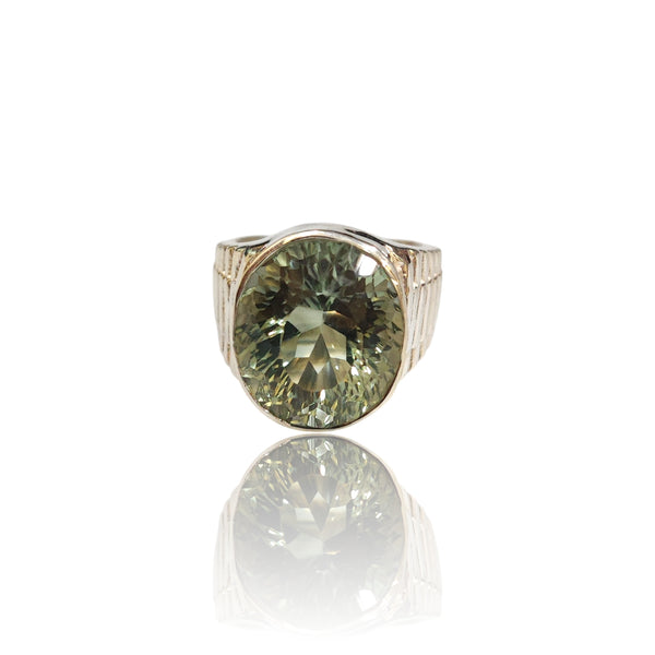 Natural Green Amethyst Silver Ring 15.80 Ct