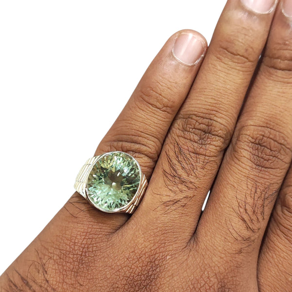 Natural Green Amethyst Silver Ring 15.80 Ct