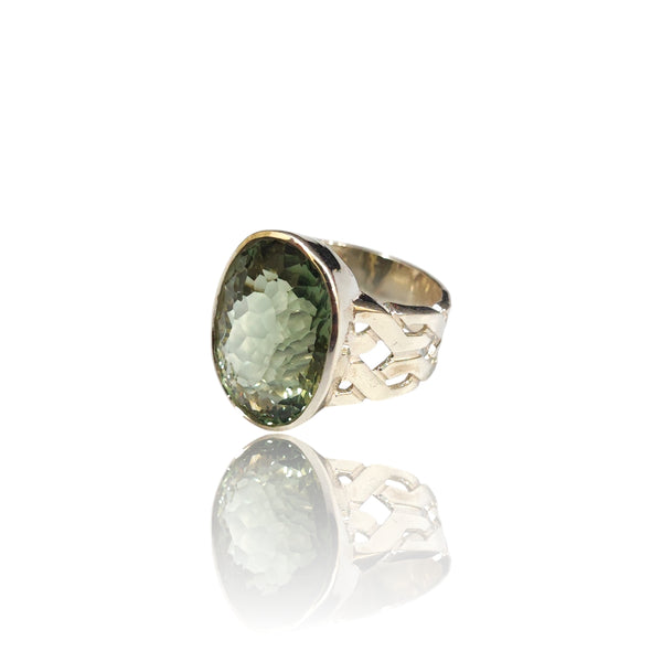 Natural Green Amethyst Silver Ring 20.36 Ct
