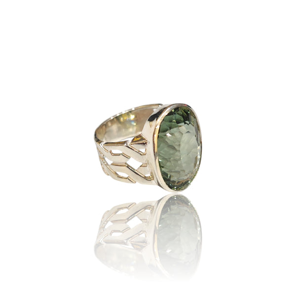 Natural Green Amethyst Silver Ring 20.36 Ct