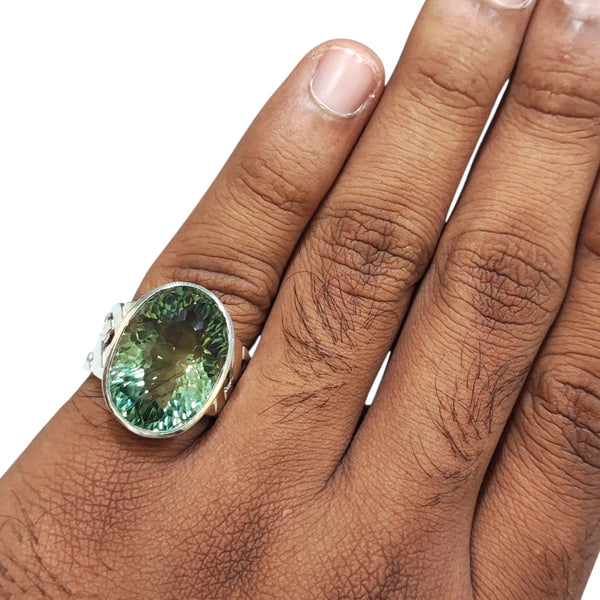Natural Green Amethyst Silver Ring 20.36 Ct